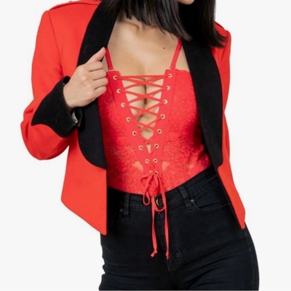 NWT $98 We Are HAH X Free People Spinster Reversible Bodysuit XS Siren Red Top - Picture 3 of 16